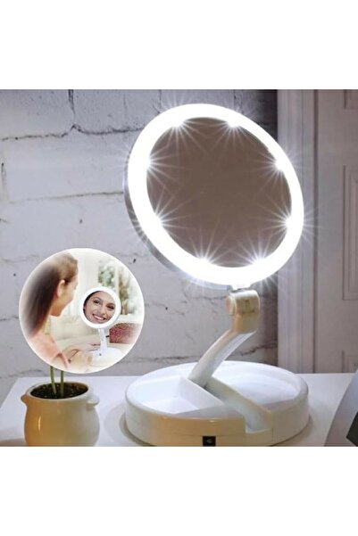 TeknoFaji Büyüteçli Led Işıklı Makyaj Aynası 10x Büyüteç Katlanabilir Taşınabilir Seyahat Aynası