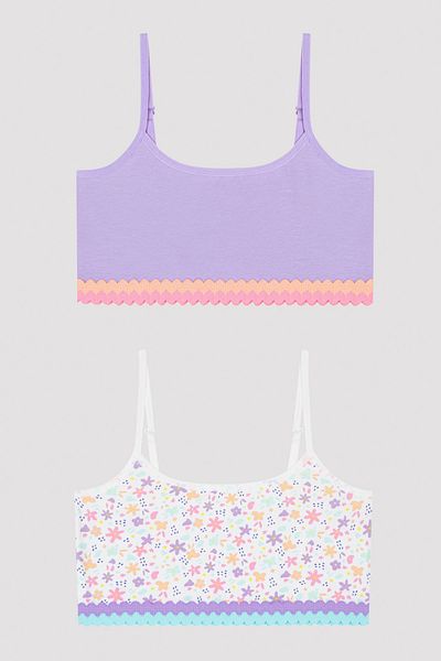 Penti Girl's Floral Patterned Colorful 2-Piece Crop Top