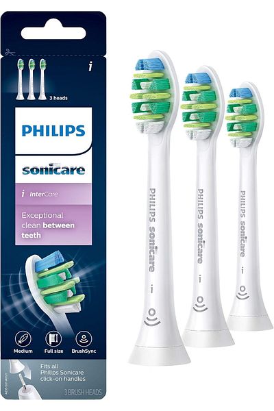 Philips Sonicare Intercare replacement toothbrush heads, HX9003/65, BrushSync technology, White 3-pk