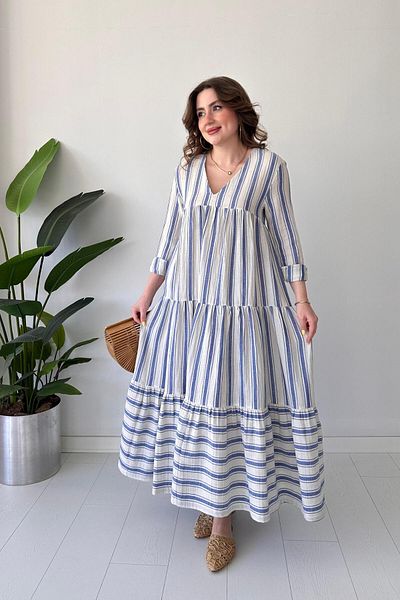 MaziButik Rochie boemă în dungi Albastru