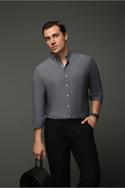 Kiğılı Long Sleeve Regular Fit Cotton Linen Blended Button Collar Shirt