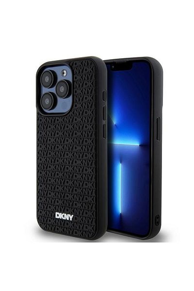 Dkny Case for iPhone 15 Pro - DKNY Hardcase 3D Rubber Repeat Pattern (DKHCP15L3DRPWK) - Black