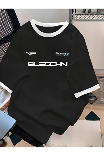 Agolady Tricou oversize din bumbac Black Energy cu detalii striate