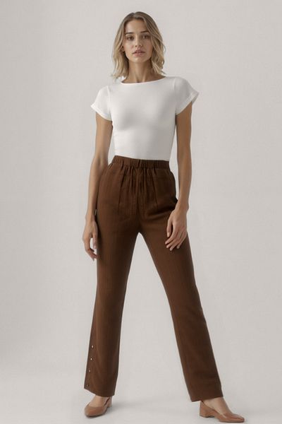 Vitrin Buttoned Crinkle Fabric Trousers