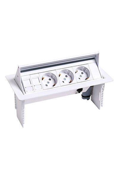 Socketline Agena Serisi Bas-aç Kapaklı Masa Üstü Priz Sistemi Beyaz