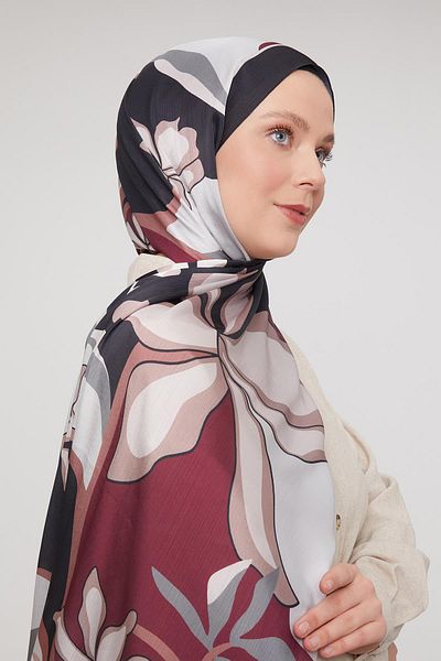 FİVESCARF Μαύρο-κόκκινο αφηρημένο λουλουδάτο μοτίβο μάρκας σάλι