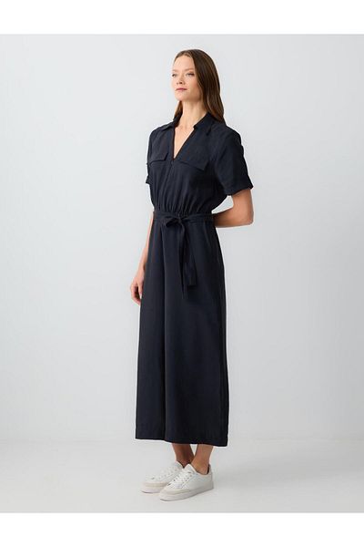 Jimmy Key Black Polo Neck Short Sleeve Belt Detailed Woven Jumpsuit