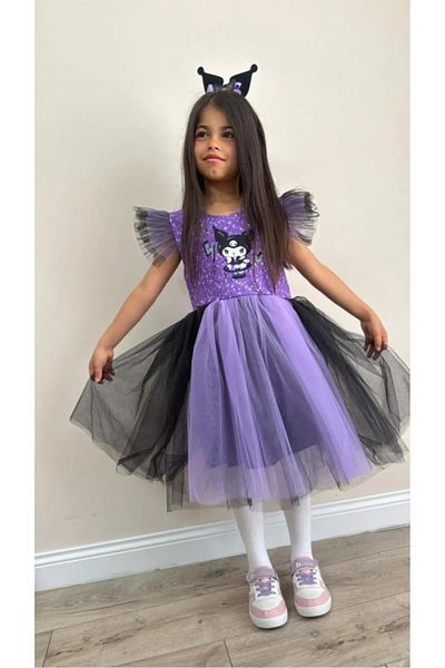 ÖRZİKİDS Kuromi Printed Dress Party Wedding Special Day with Crown 4/ 11 Years