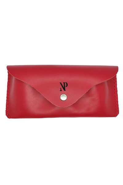 Natty Pell Etui ochelari de soare sau vedere, cu magnet din piele naturala rosie cu cusatura in X