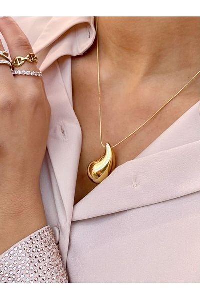 Ervalina Fashion Teardrop Necklace - Bottega Steel, Gold