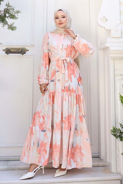 benguen Φόρεμα Hijab με σχέδιο Salmon 558