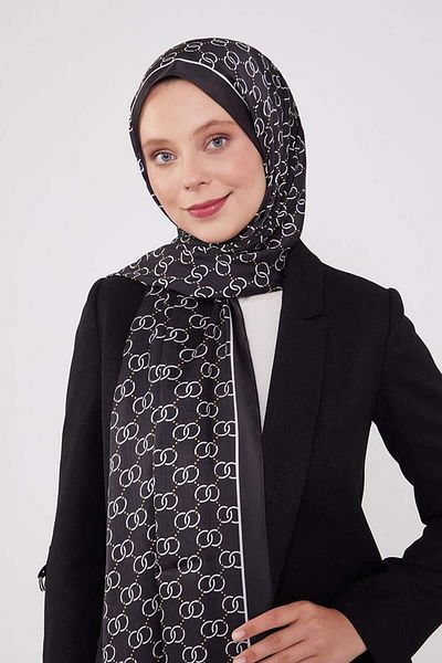 FİVESCARF Black Ring Pattern Brand Shawl