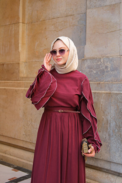 LOCCO Women's Sleeves Ornamental Stitched Suit Claret Red