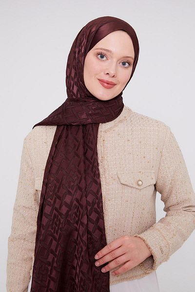 FİVESCARF Bitter Brown Geometric Pattern Deluxe Devore Shawl