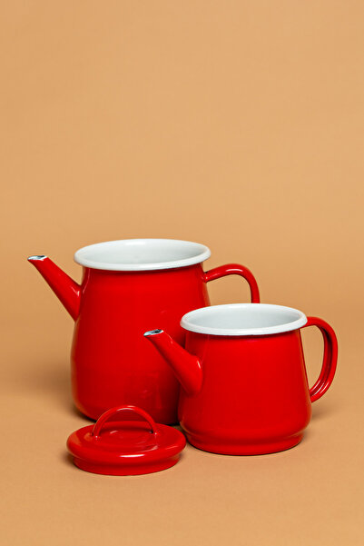 EBUTAY La Vita Rossa Vintage Emaye Kırmızı Çaydanlık Seti