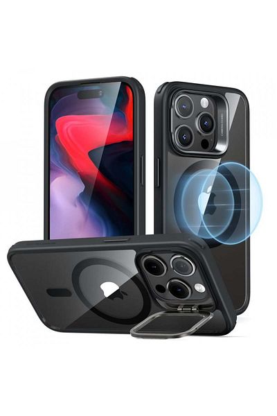 ESR Case for iPhone 15 Pro - ESR Classic Hybrid HaloLock Kickstand - Clear Black