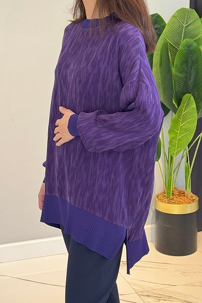 Nuss Silk Satin Patterned Tunik 3009 Purple