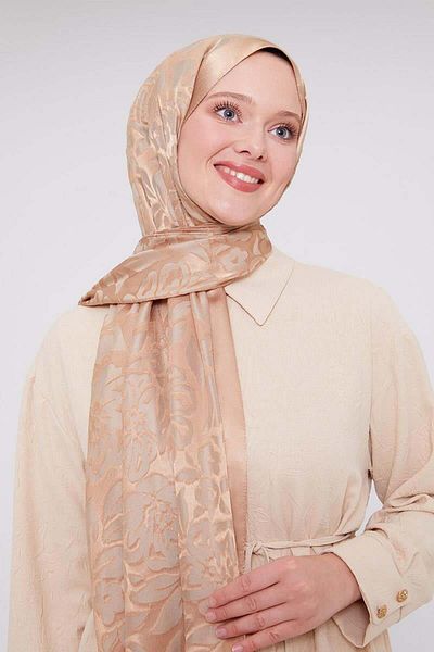 FİVESCARF Milky Coffee Flower Pattern Deluxe Devore Shawl