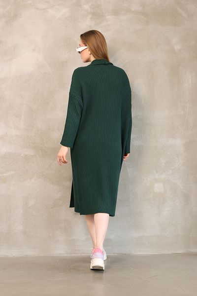 ALCHON V Fold Collar Long Sleeve Ribbed Links Knit Basic Plain Midi Length Loose Wide Fit Winter Knitwear Cardigan