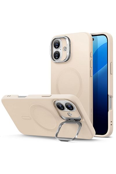 ESR IPhone 16 Plus Case - ESR Cloud Soft HaloLock Kickstand - Light Tan