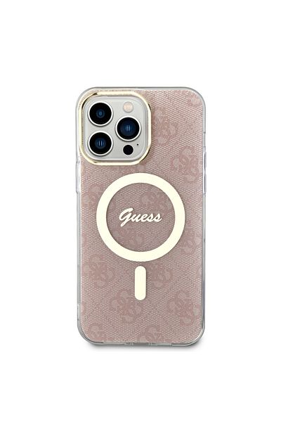 Guess Case for iPhone 15 Pro - Guess IML 4G MagSafe (GUHMP15LH4STP) - Pink