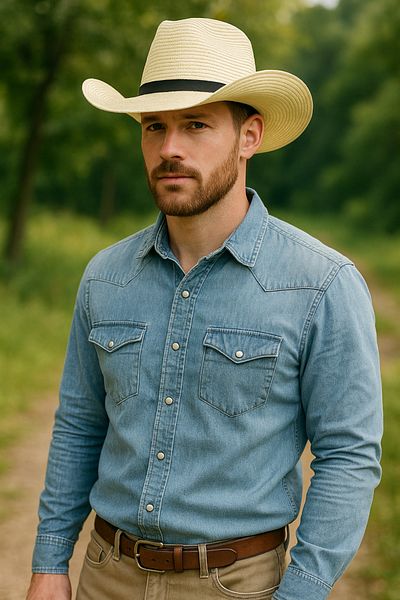LAGRANZE Straw Stripe Detail Casual Men's Cowboy Hat