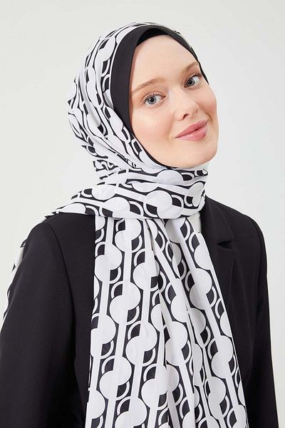 FİVESCARF Μαύρο στρογγυλό σχέδιο Violet Medina Silk Shawl