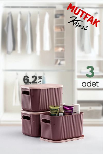 Mutfak Köşesi Terra 3 Pieces 6.2 Lt Organizer Box with Lid, Decorative Storage Box
