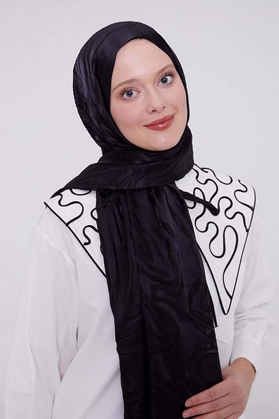 FİVESCARF Black Abstract Pattern Deluxe Devore Shawl