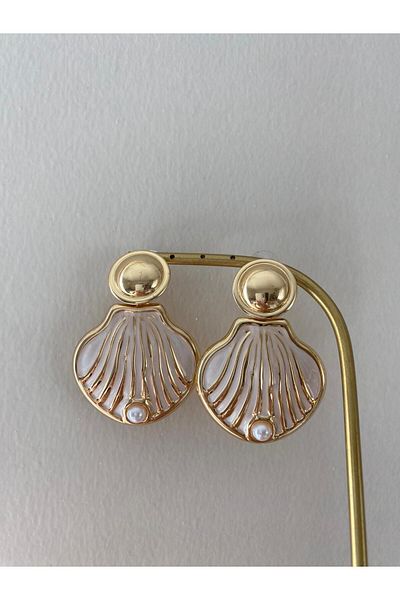marsel aksesuar Mussel Figured Pearl Detail Powder Earrings