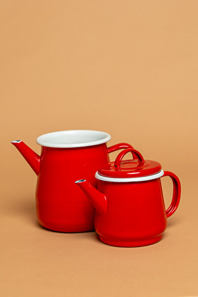 EBUTAY La Vita Rossa Vintage Emaye Kırmızı Çaydanlık Seti