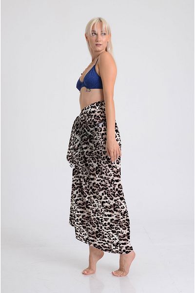 DESENİX Leopard Print Pareo - 100X145 cm - Silky Chiffon & Luxury Satin Fabric Option - Beach Dress