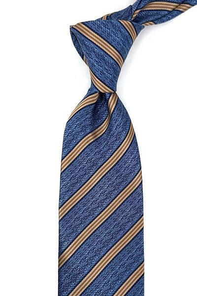 Kravatkolik Classic Tie with Blue Stripe Pattern Handkerchief Kk13190