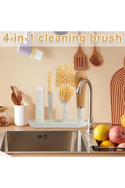 OLIYA Cleaning brush set, 4 in 1 with storage holder, for dishes, bathroom, and corner, OLIYA