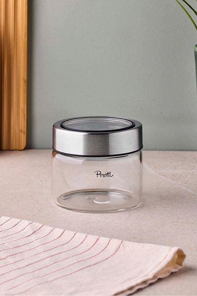 Perotti Cassetto 300 ml Stainless Steel Borosilicate Glass Jar with Lid 8.5X7 cm
