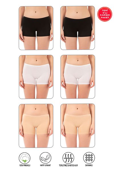 ÖZKAN underwear Özkan 0412 Pachet de 6 femei Lycra 95% bumbac Single Jersey Culori mixte Flexibili Boxer confortabili Colanți
