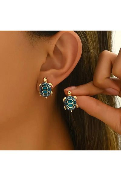 Accessories Vanilla Avenue Blue Cute Turtle Figured Sparkling Everyday Use Women's Earrings