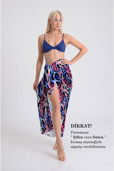 DESENİX Colorful Leopard Print Pareo - 100X145 cm - Silky Chiffon & Luxury Satin Fabric Option - Beach Dress