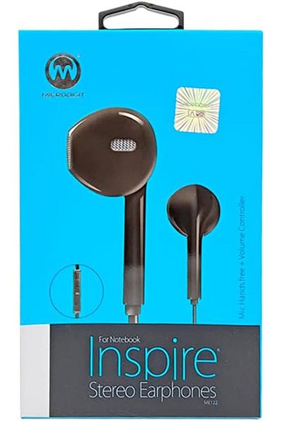 Generic Inspire Wired Stereo Earphones with Hands-Free Mic & Volume Control, 1.2m Cable, Universal, Black