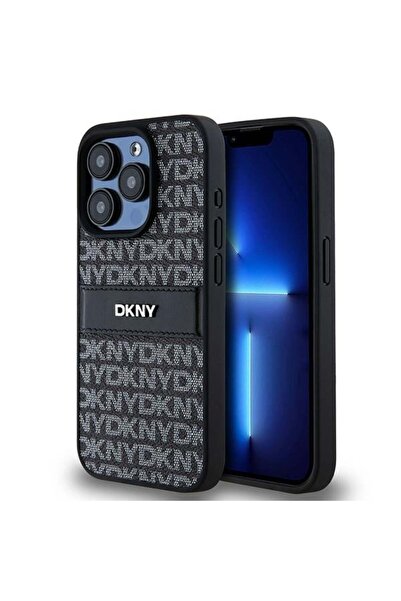 Dkny Husă pentru iPhone 15 Pro Max - DKNY din piele cu dungi monocrome și log...