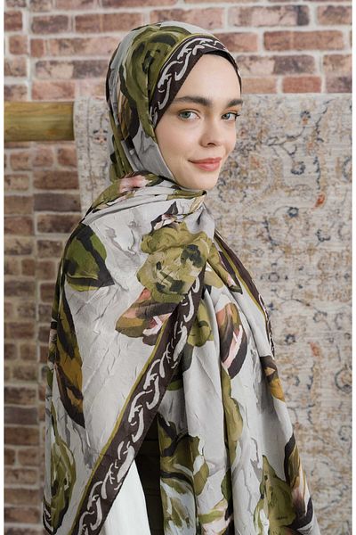 Fatma Atasoy Σάλι με ροζ σχέδιο Olive Green Crash
