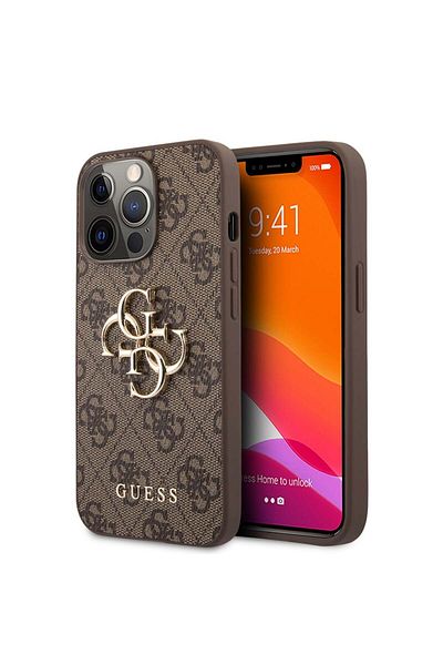 Guess Case for iPhone 13 Pro - Guess Hardcase 4G Big Metal Logo (GUHCP13L4GMGBR) - Brown