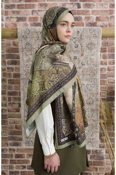 Fatma Atasoy Glorina Green Ethnic Patterned Shawl