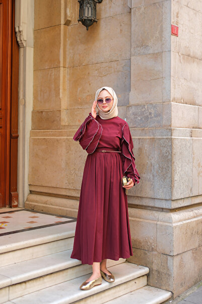 LOCCO Women's Sleeves Ornamental Stitched Suit Claret Red