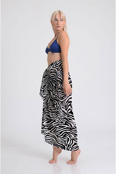 DESENİX Zebra Pattern Pareo - 100X145 cm - Silky Chiffon & Luxury Satin Fabric Option - Beach Dress