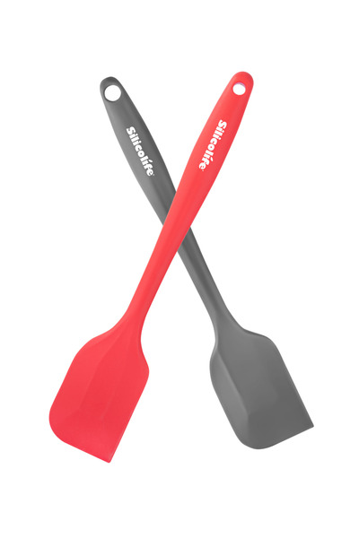 Silicolife 2’li Spatula Set, Isıya Dayanıklı Yanmaz Yapışmaz Silikon Spatula 2 Adet Kırmızı-Antrasit 21cm