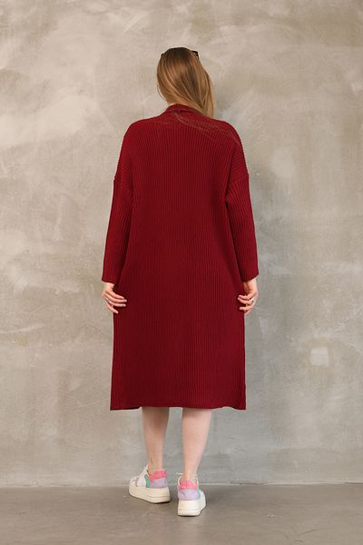ALCHON V Fold Collar Long Sleeve Ribbed Links Knit Basic Plain Midi Length Loose Wide Fit Winter Knitwear Cardigan