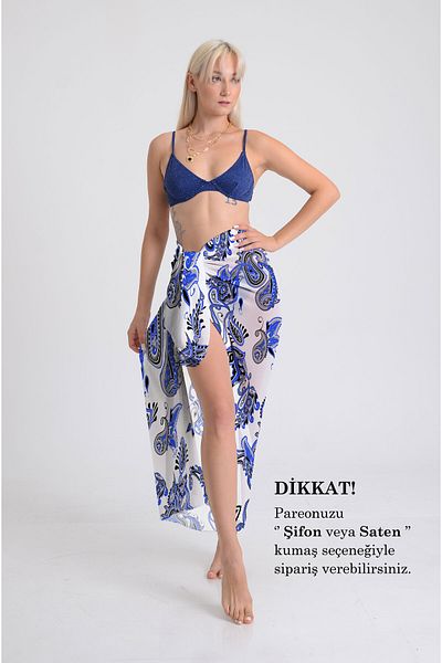 DESENİX Classic Paisley Pattern Pareo - 100X145 cm - Silky Chiffon & Luxury Satin Fabric Option - Beach Dress