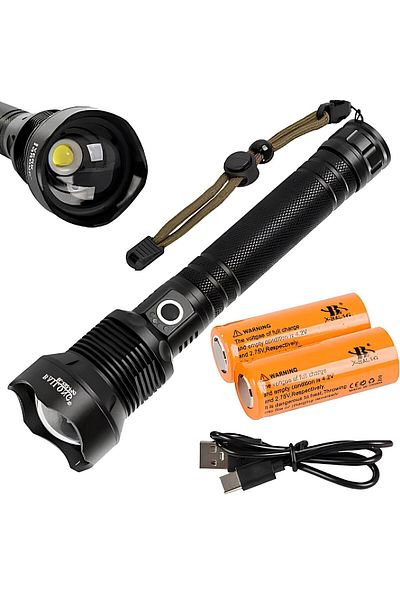 Generic P90 Rechargeable Flashlight with 3 Lighting Modes and Waterproof with Lanyard