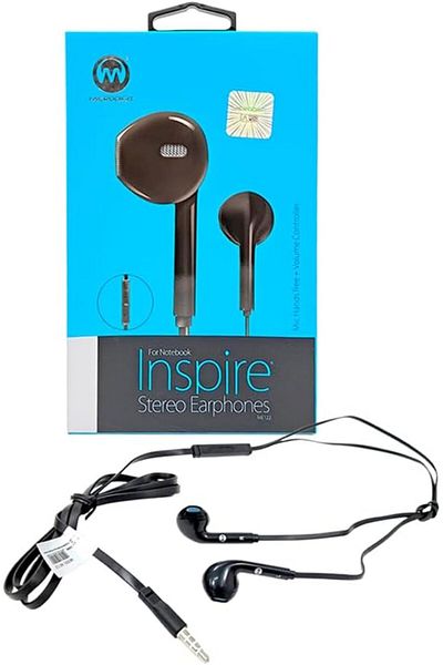 Generic Inspire Wired Stereo Earphones with Hands-Free Mic & Volume Control, 1.2m Cable, Universal, Black
